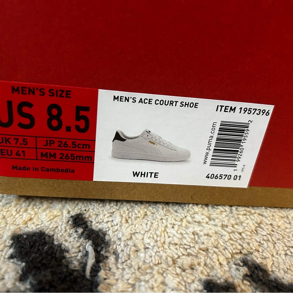 Puma Men's Ace Court Sneakers in White with olive Heel Tab - Picture 4 of 5